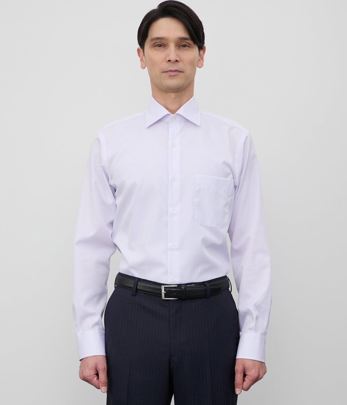 NEWYORKER MEN NY CARE FREE・GIZA COTTON ドビー無地 長袖ワイドカラーシャツ ニューヨーカー トップス シャツ・ブラウス パープル