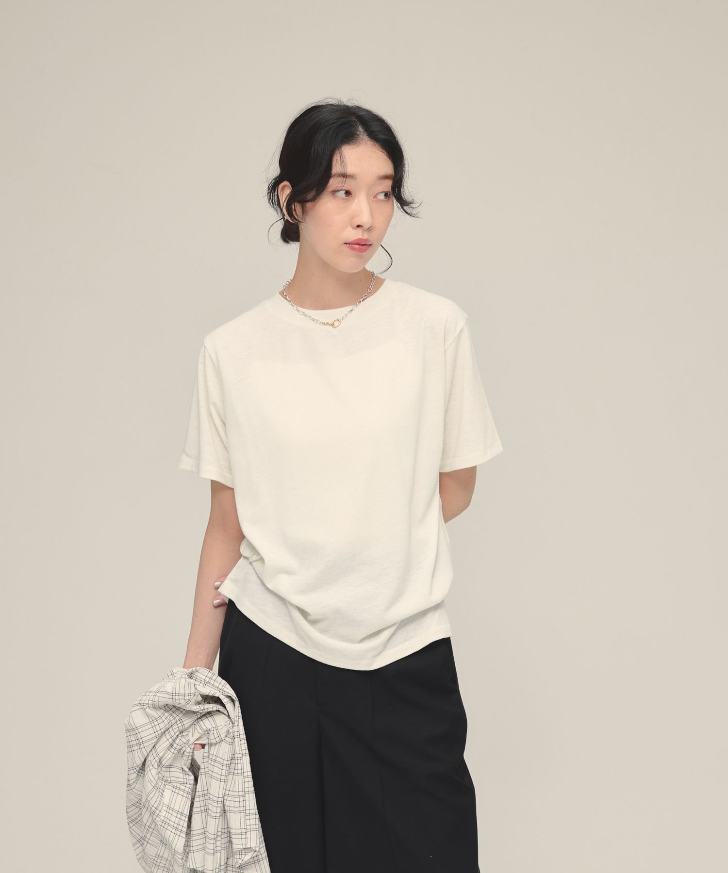 eL Linen Comfort Tee ジーナシス トップス カットソー・Tシャツ ピンク ホワイト ブラック ブルー
