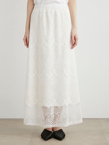 【SALE／20%OFF】MIESROHE ラッセルレースマキシSK ミースロエ スカート ロング・マキシスカート ホワイト ブラック【送料無料】