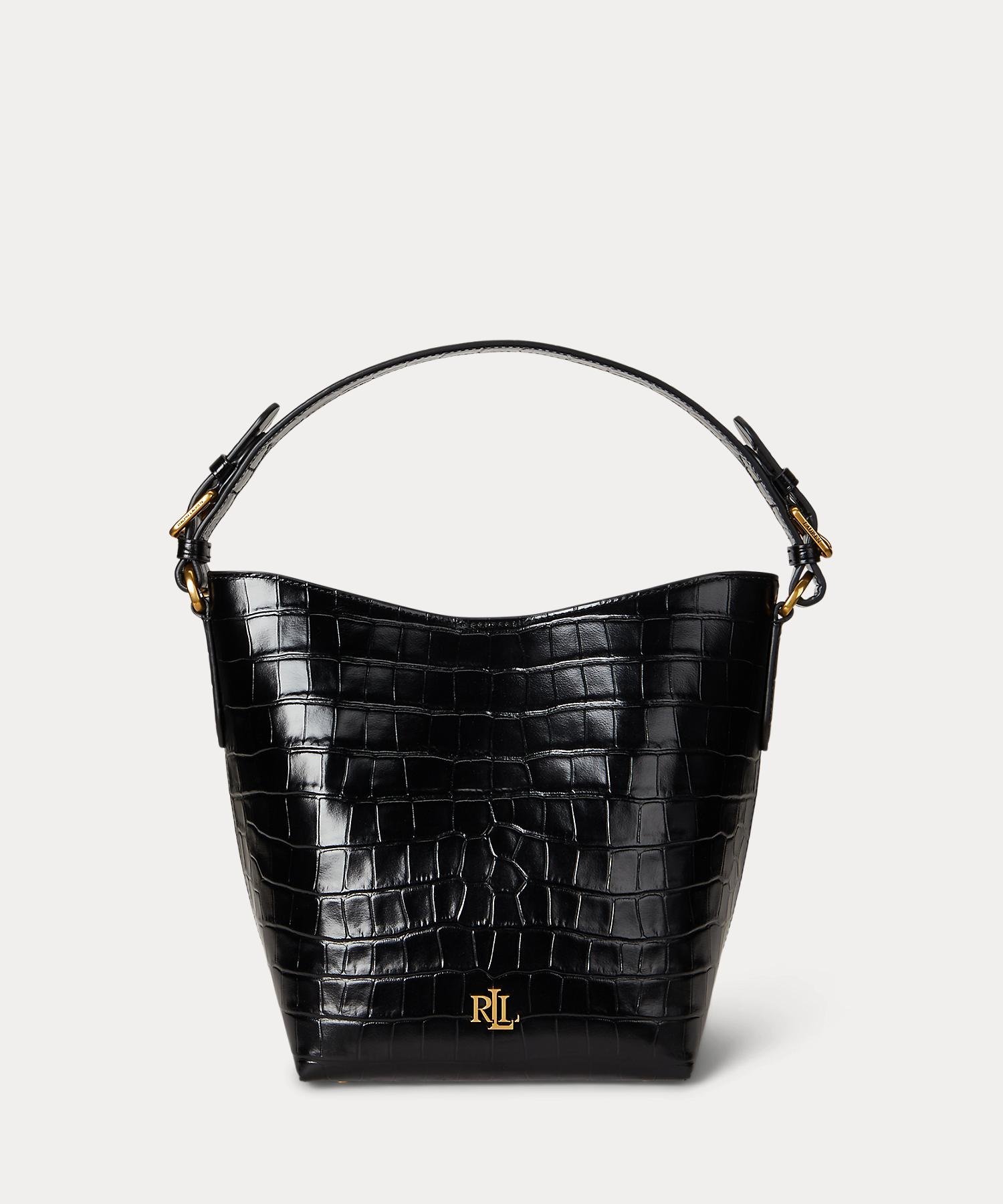 LAUREN RALPH LAUREN クロコエンボスド ミディアム Witley バケット バッグ ラルフローレン バッグ トートバッグ ブラック【送料無料】
