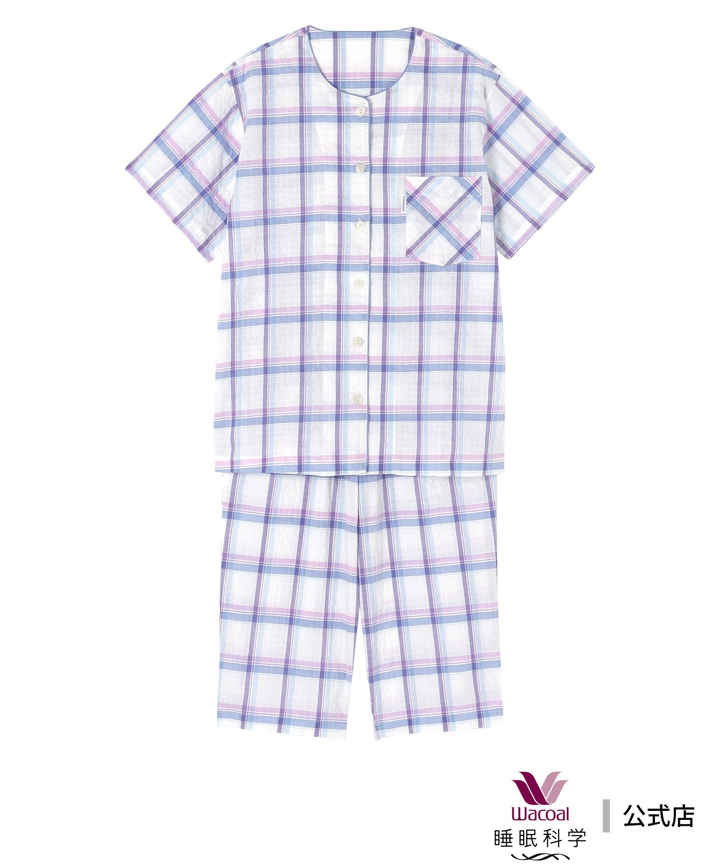 ワコール/睡眠科学 ワコール 睡眠科学 パジャマ 5分袖 半袖 7分丈 綿混(本体) 上下セット ワコール／スイミンカガク インナー・ルームウェア パジャマ ブルー ピンク