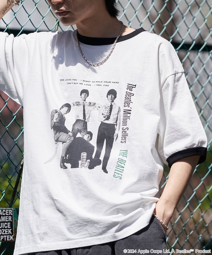 The Beatles ザ・ビートルズ プリントリンガーTシャツ フリークスストア トップス カットソー・Tシャツ ホワイト グレー