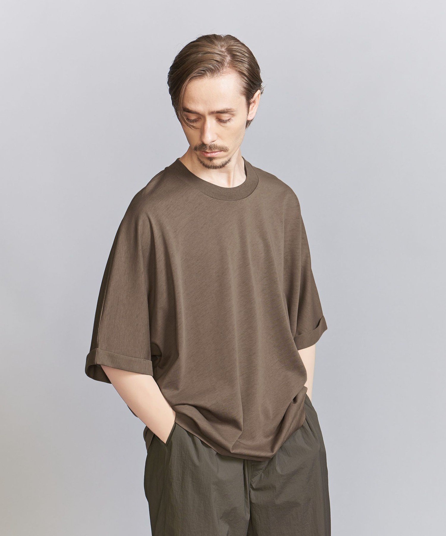 ユナイテッドアローズ 服（父向き） BEAUTY&YOUTH UNITED ARROWS ウェイバリング ドルマン クルーネック ショートスリーブ Tシャツ ビューティー＆ユース　ユナイテッドアローズ トップス カットソー・Tシャツ ブラウン ホワイト グレー【送料無料】