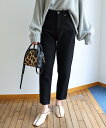 andme コットン ハイウエスト テーパード カーブパンツ アンドミー パンツ その他のパンツ ブラック イエロー グリーン ブラウン ベージュ ホワイト