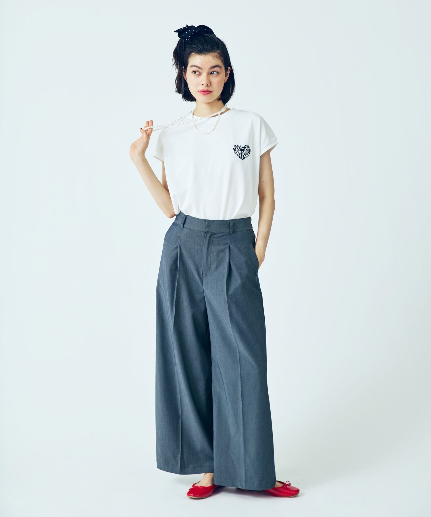 【SALE／20%OFF】ROPE' PICNIC 【Chocomoo*ROPE' PICNIC】【接触冷感】アソートフレンチスリーブTシャツ ロペピクニック トップス カットソー・Tシャツ ホワイト【送料無料】