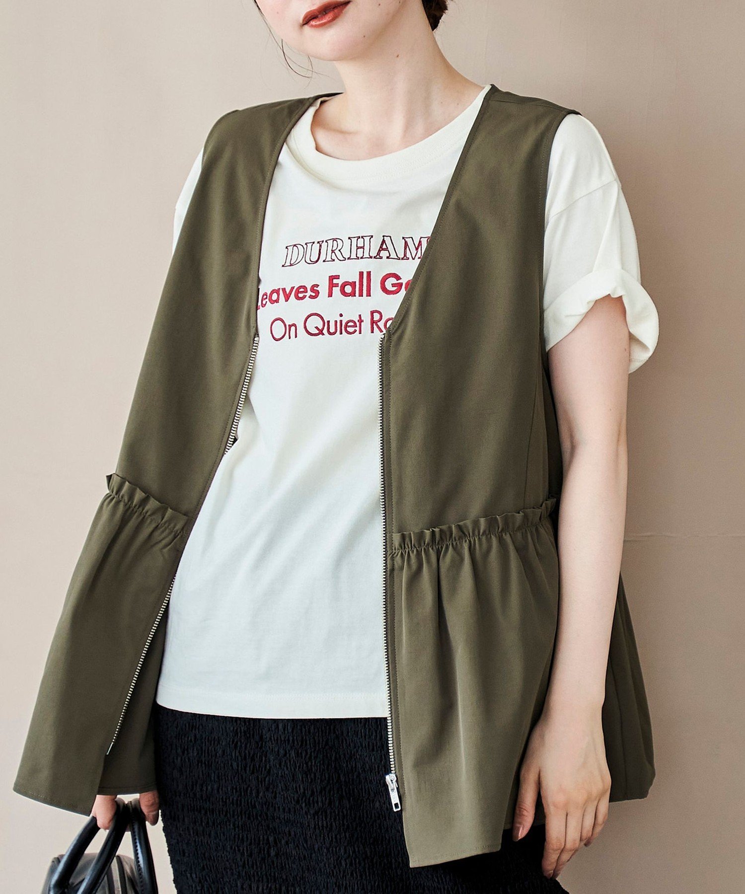 【SALE／40%OFF】coen ペプラムジップベスト コーエン トップス ベスト・ジレ ベージュ ブラック グリ..