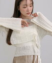 【SALE/5%OFF】Bab シャーリングリボンクロップド丈トップス*キャミセット バブ / ブージュルード トップス カットソー・Tシャツ ホワイト ブラック ベージュ ブラウン【送料無料】