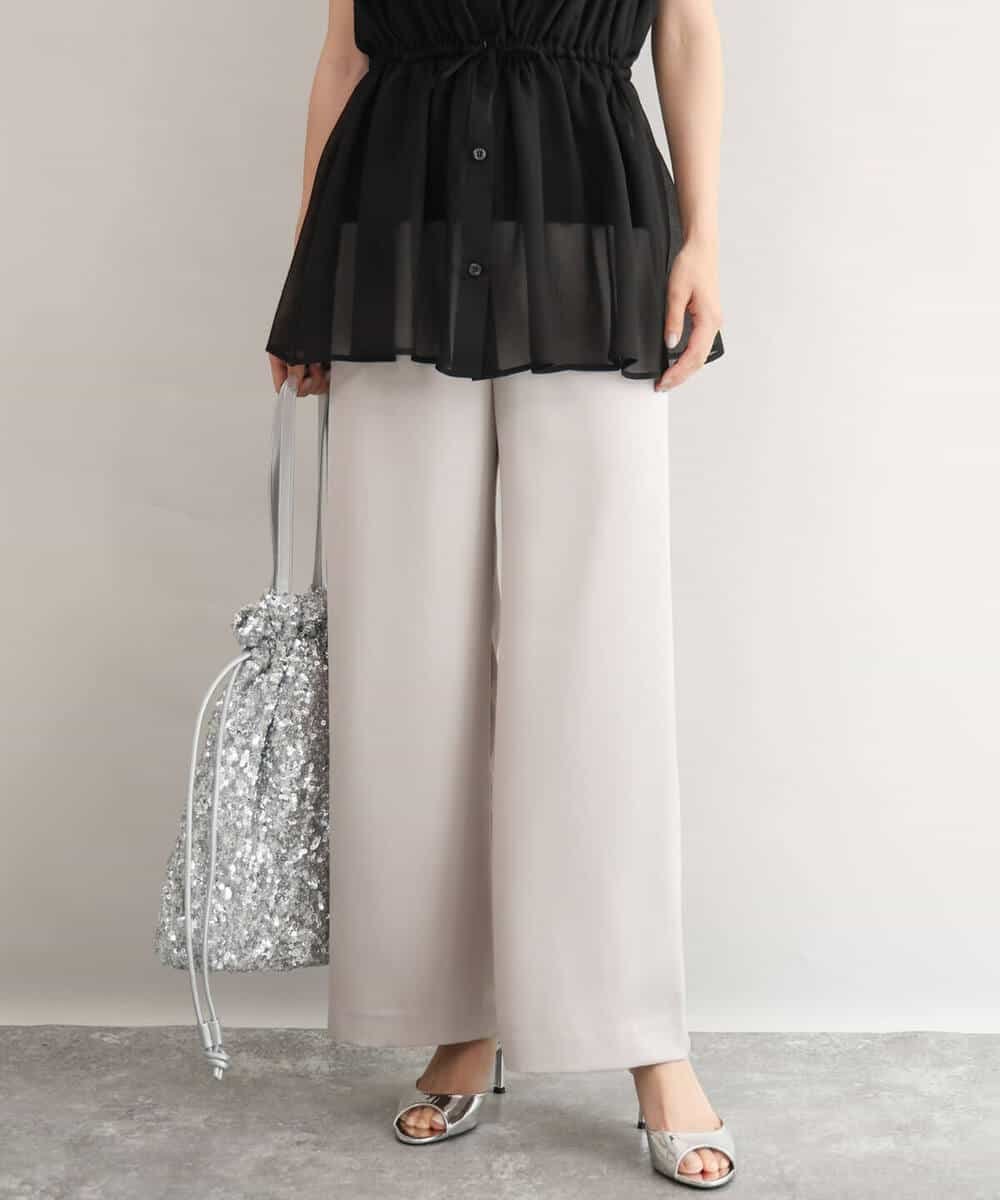 MK MICHEL KLEIN [接触冷感/洗える]リラクシーサテンワイドパンツ エムケーミッシェルクラン パンツ その他のパンツ グレー ブラウン