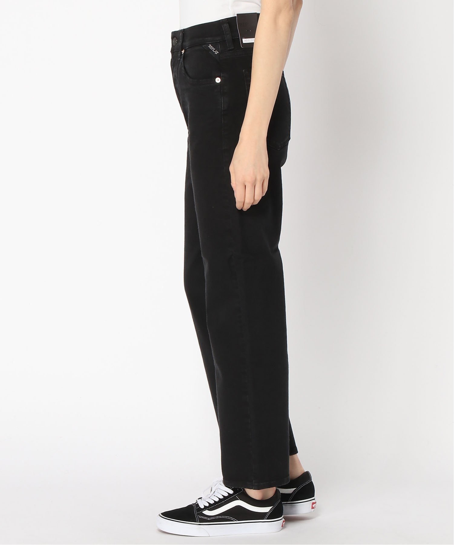 【SALE／70%OFF】REPLAY (W)コンフォートブル ワイドクロップドデニム リプレイ パンツ ジーンズ・デニムパンツ ブラック【送料無料】
