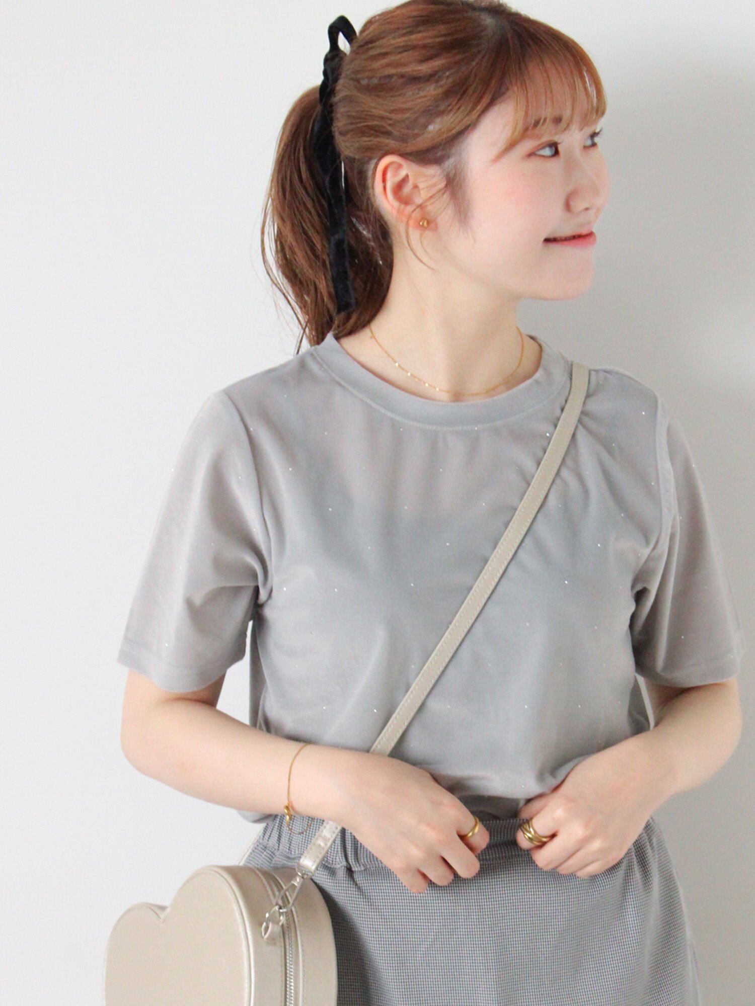 ehka sopo ベロア半袖カットソー エヘカソポ トップス カットソー・Tシャツ グレー ホワイトのサムネイル