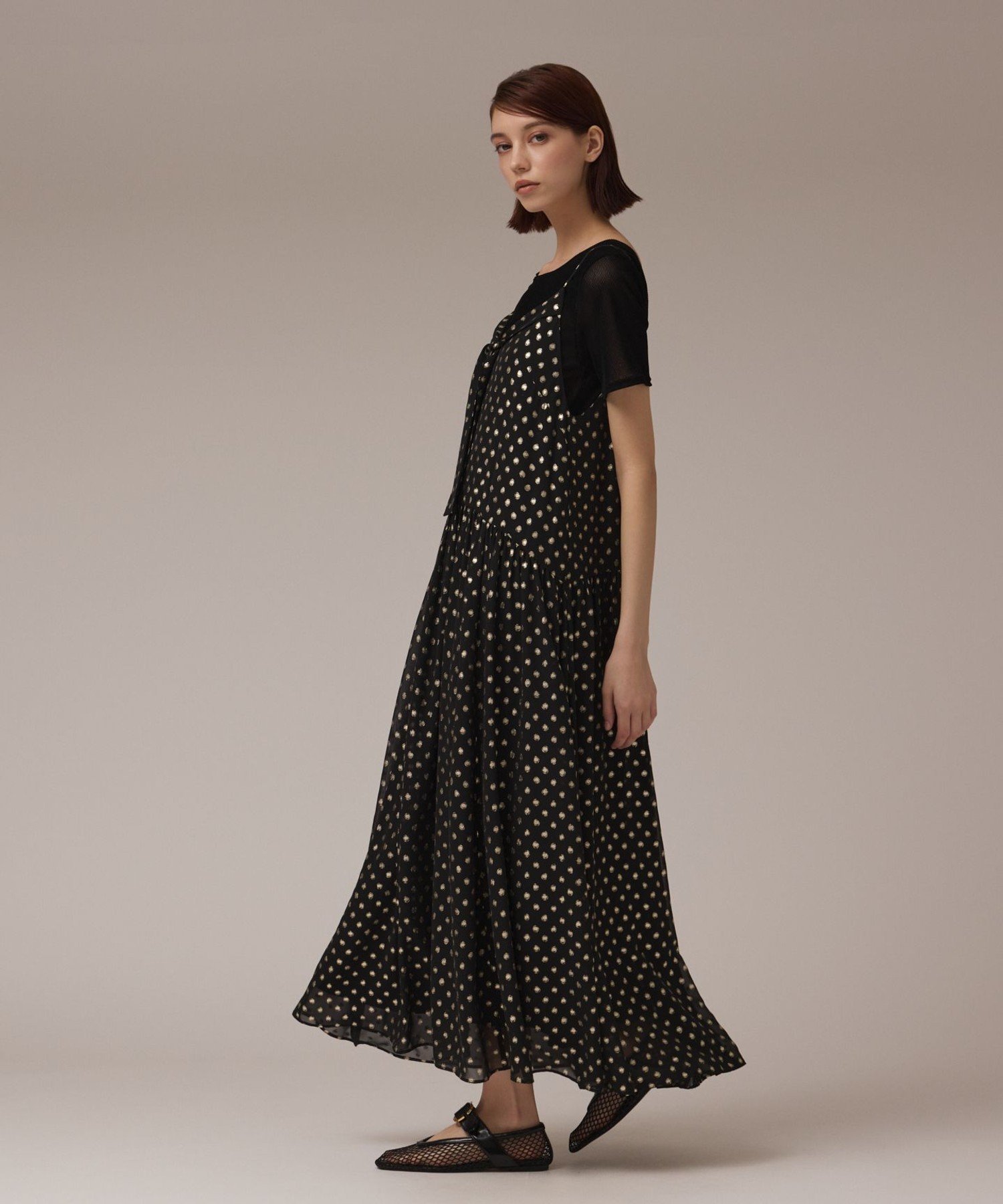 GRACE CONTINENTAL フォイルドットキャミワンピース グレースコンチネンタル ワンピース・ドレス ワンピース ベージュ ブラック【送料無料】のサムネイル