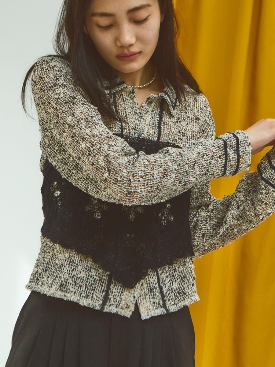 FIKA. Mixed yarn knit polo shirt ラシュッド トップス シャツ・ブラウス ブラック【送料無料】