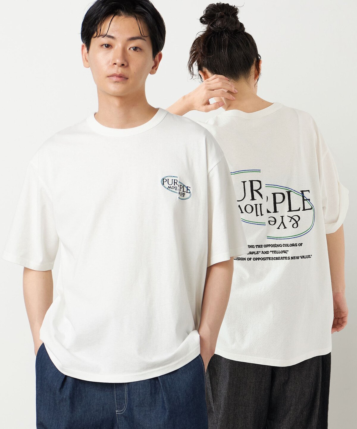 Purple&Yellow バックロゴ刺繍 半袖Tシャツ コムサイズム トップス カットソー・Tシャツ ブラック ホワイト グリーン