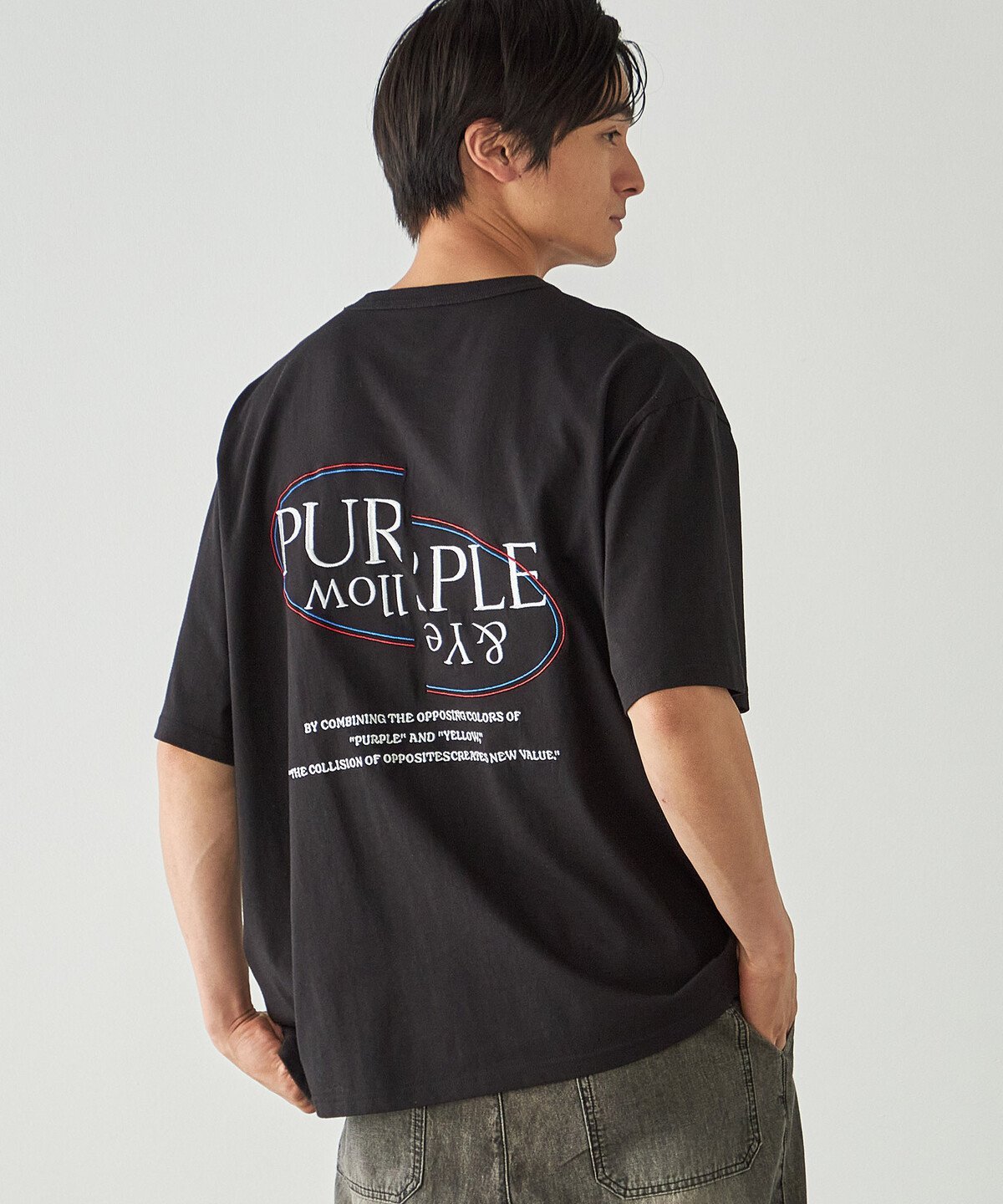 Purple&Yellow バックロゴ刺繍 半袖Tシャツ コムサイズム トップス カットソー・Tシャツ ブラック ホワイト グリーン