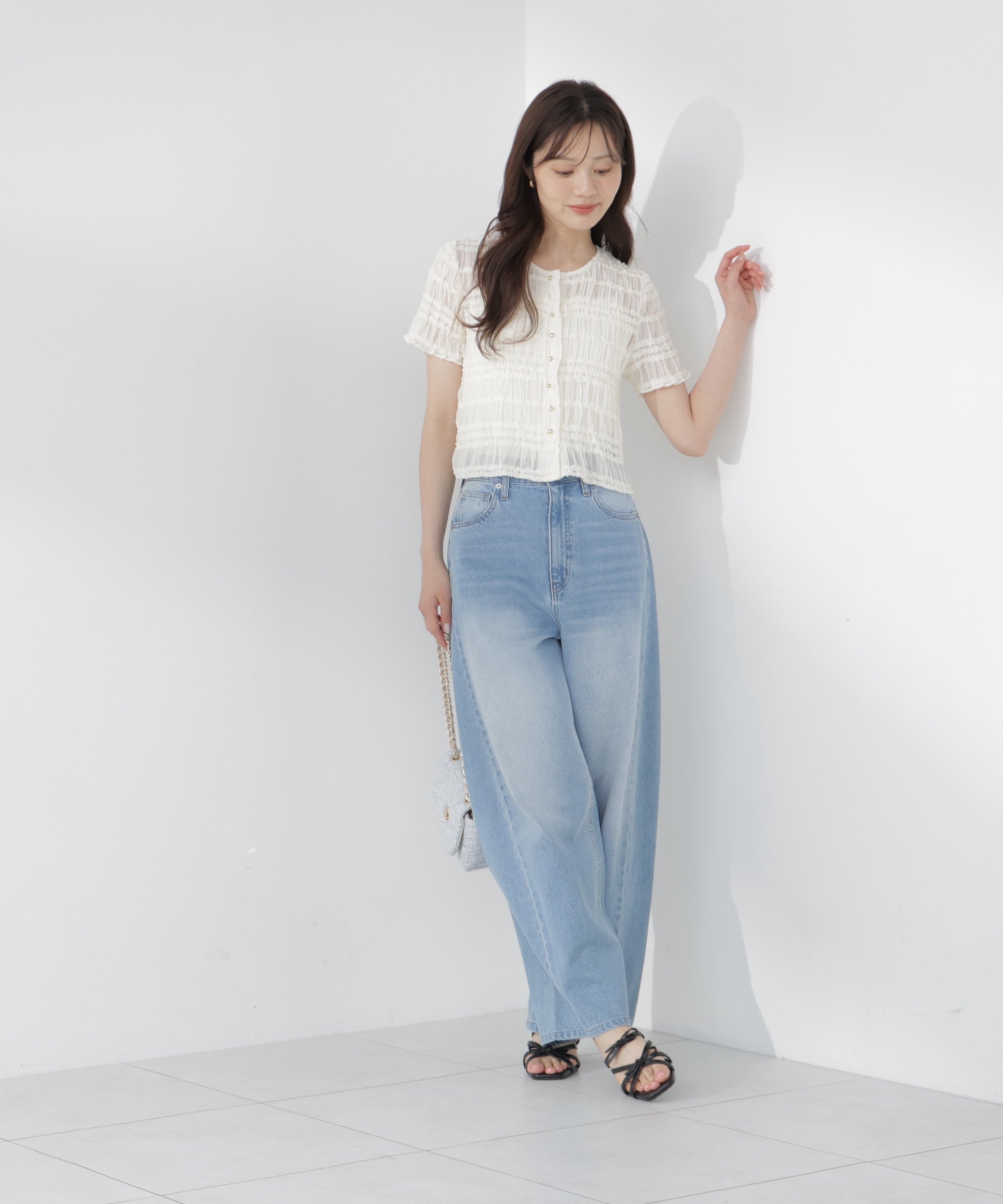 PROPORTION BODY DRESSING ＜a/mie＞フリルシャーリングブラウス プロポーションボディドレッシング トップス シャツ・ブラウス ベージュ ブラック