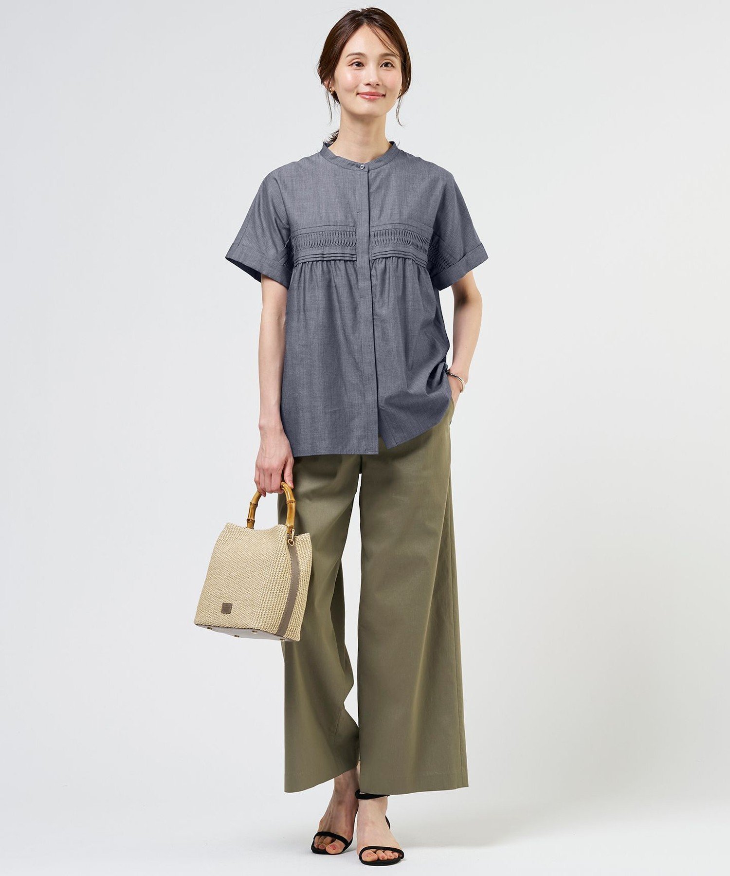 J.PRESS シアーデニム フレンチスリーブ ブラウス ジェイプレス トップス シャツ・ブラウス ブルー
