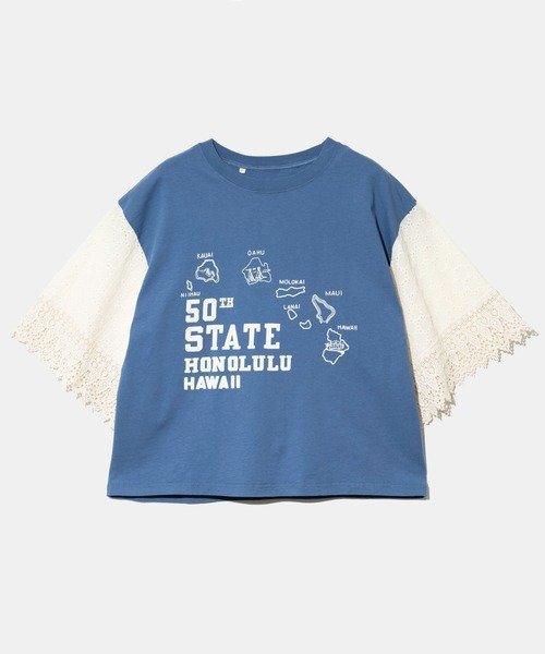 GSC WOMENS SELECT Lime.inc/ライム 袖レースTEE (WOMENS) ゴースローキャラバン トップス カットソー・Tシャツ ホワイト ブルー