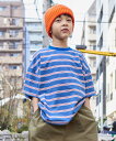 PAIRMANON STREET 【PAIRMANON STREET】アソート マルチボーダー ビッグシルエット 半袖 Tシャツ ペアマノン トップス その他のトップス ブルー ホワイト ブラック オレンジ ブラウン イエロー グリーン