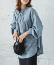 【SALE/41%OFF】La-gemme レースアップ デニムブラウス ラジュール トップス シャツ・ブラウス ブルー ブラック