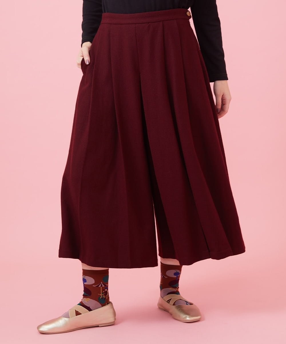 Jocomomola 圧縮天竺 プリーツワイドパンツ ホコモモラ パンツ その他のパンツ ベージュ レッド ブラック