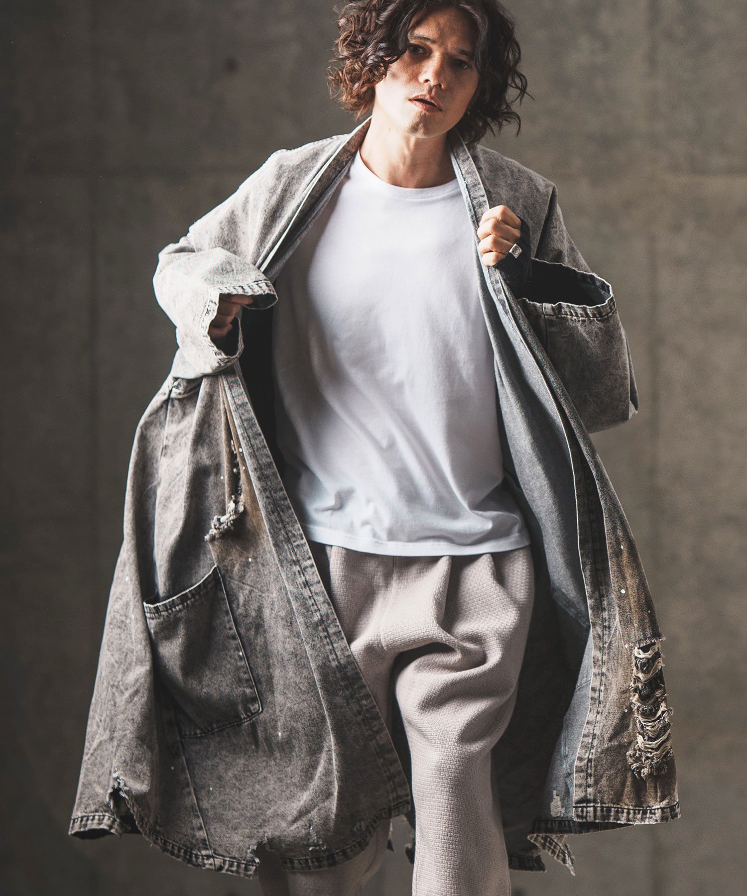 GLIMCLAP mcg3530- Used processing denim gown-ish coat デニムコート カンビオ ジャケット・アウター その他...