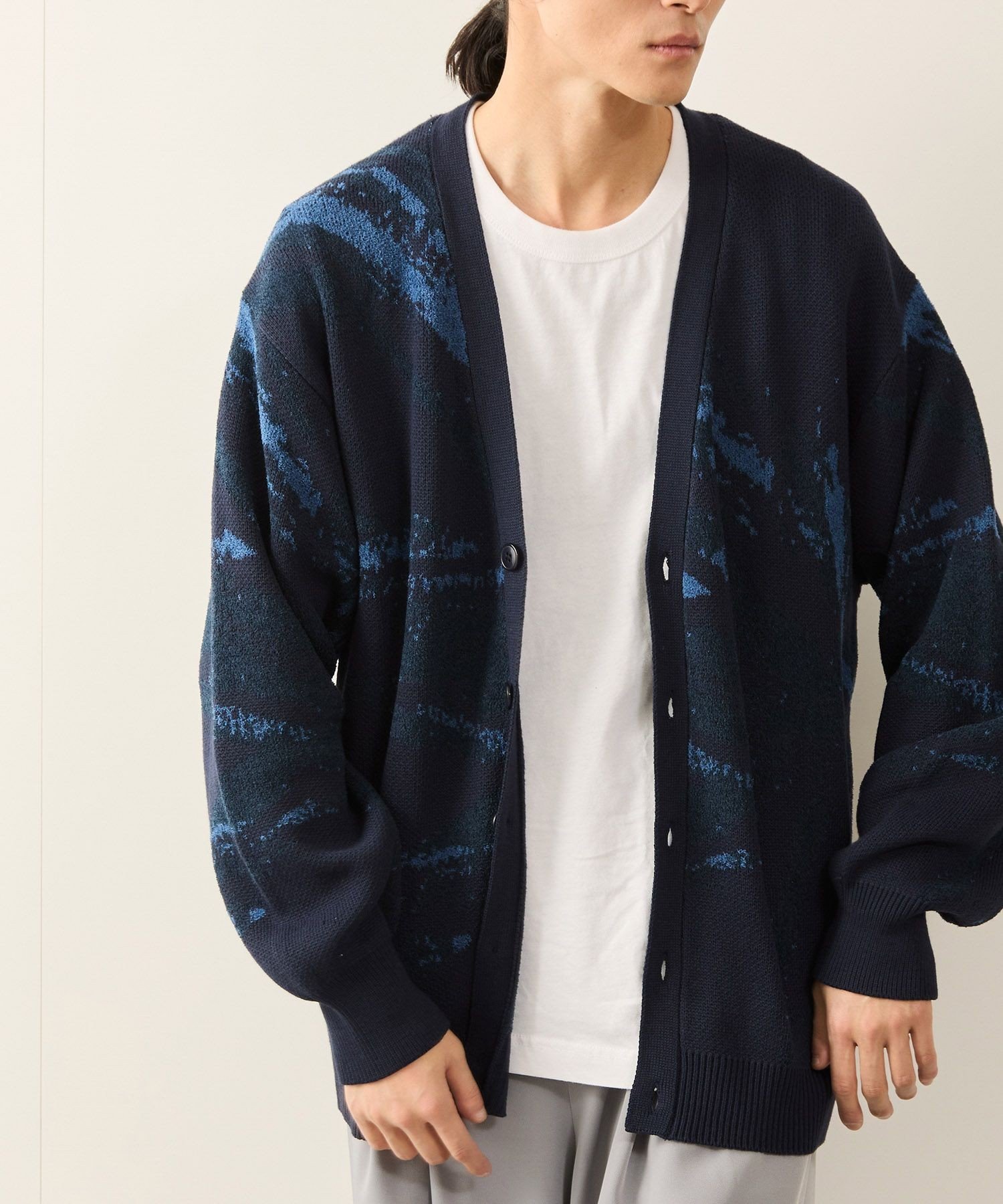【SALE/50%OFF】JUNRED ブラッシュアートジャガードカーディガン ジュンレッド トップス カーディガン ブルー グレー【送料無料】
