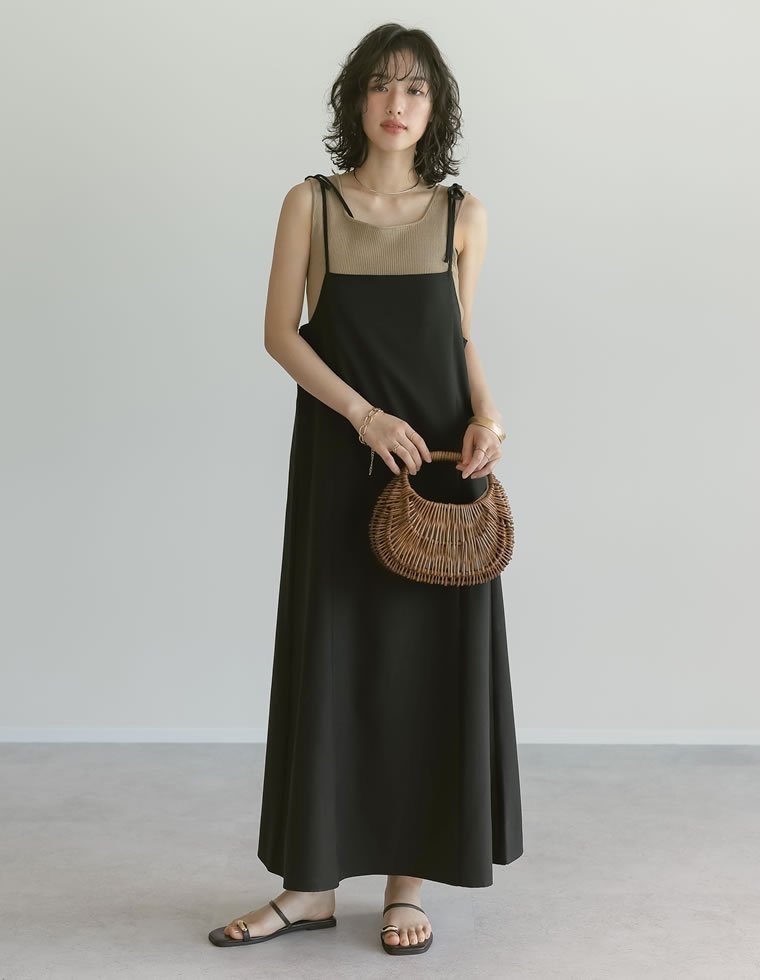 Re:EDIT リネンライク2WAYキャミワンピース リエディ ワンピース・ドレス ワンピース グレー ブラウン ブラック【送料無料】