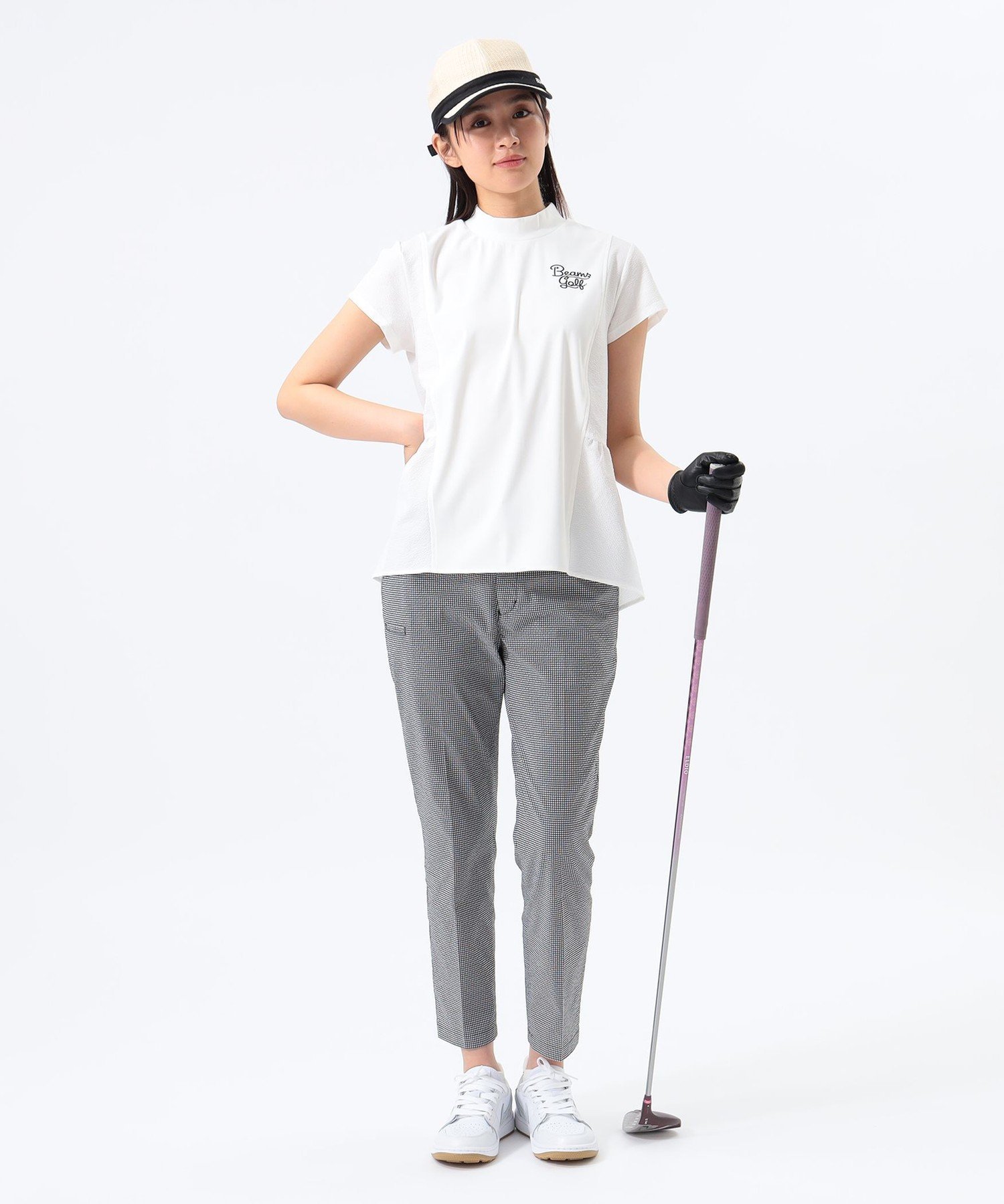 BEAMS GOLF ORANGE LABEL ORANGE LABEL / 切り替え ギャザーモックネックシャツ ビームス ゴルフ トップス カットソー・Tシャツ ブラック ホワイト【送料無料】