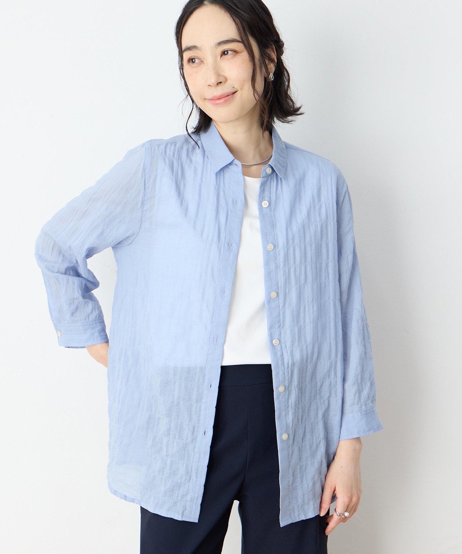 【SALE／50%OFF】DECOY ドビーシャーリングチュニックブラウス デコイシンス1981 トップス シャツ・ブラウス ホワイト ブルー
