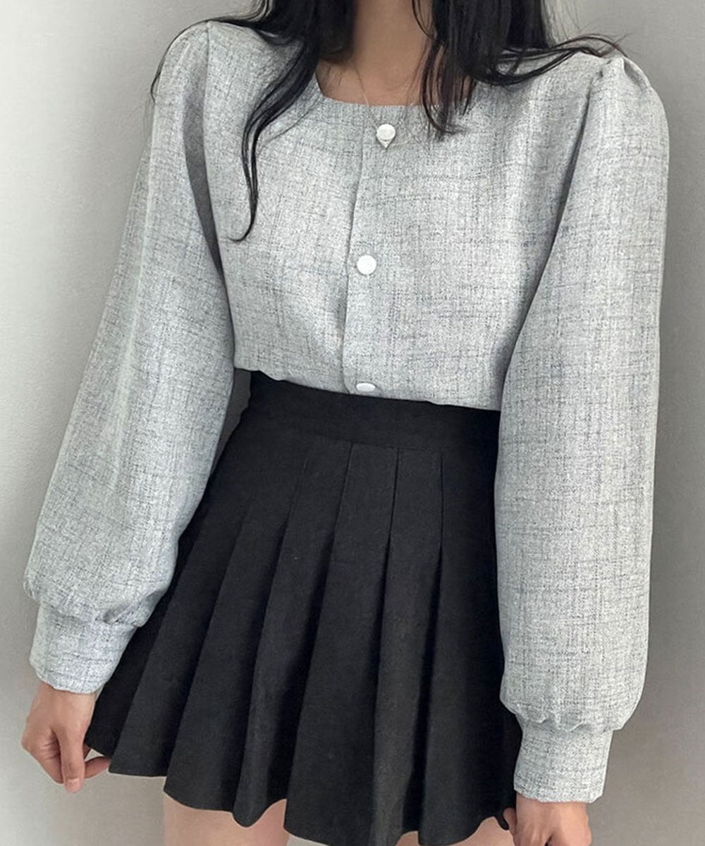 VIVIDLADY VIVIDLADY/(W)ツイードパフショート長袖ブラウス ビビッドレディー トップス シャツ・ブラウス グレー ピンク