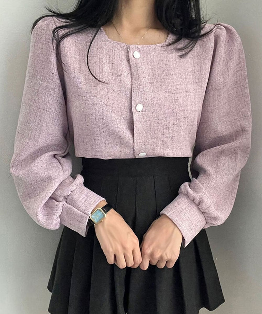 VIVIDLADY VIVIDLADY/(W)ツイードパフショート長袖ブラウス ビビッドレディー トップス シャツ・ブラウス グレー ピンク