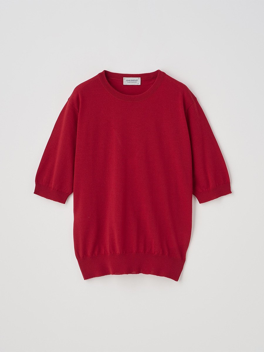 JOHN SMEDLEY クルーネック半袖ニットプルオーバー ｜ ESTA ｜ 30G MODERN FIT ジョンスメドレー トップス ニット レッド【送料無料】