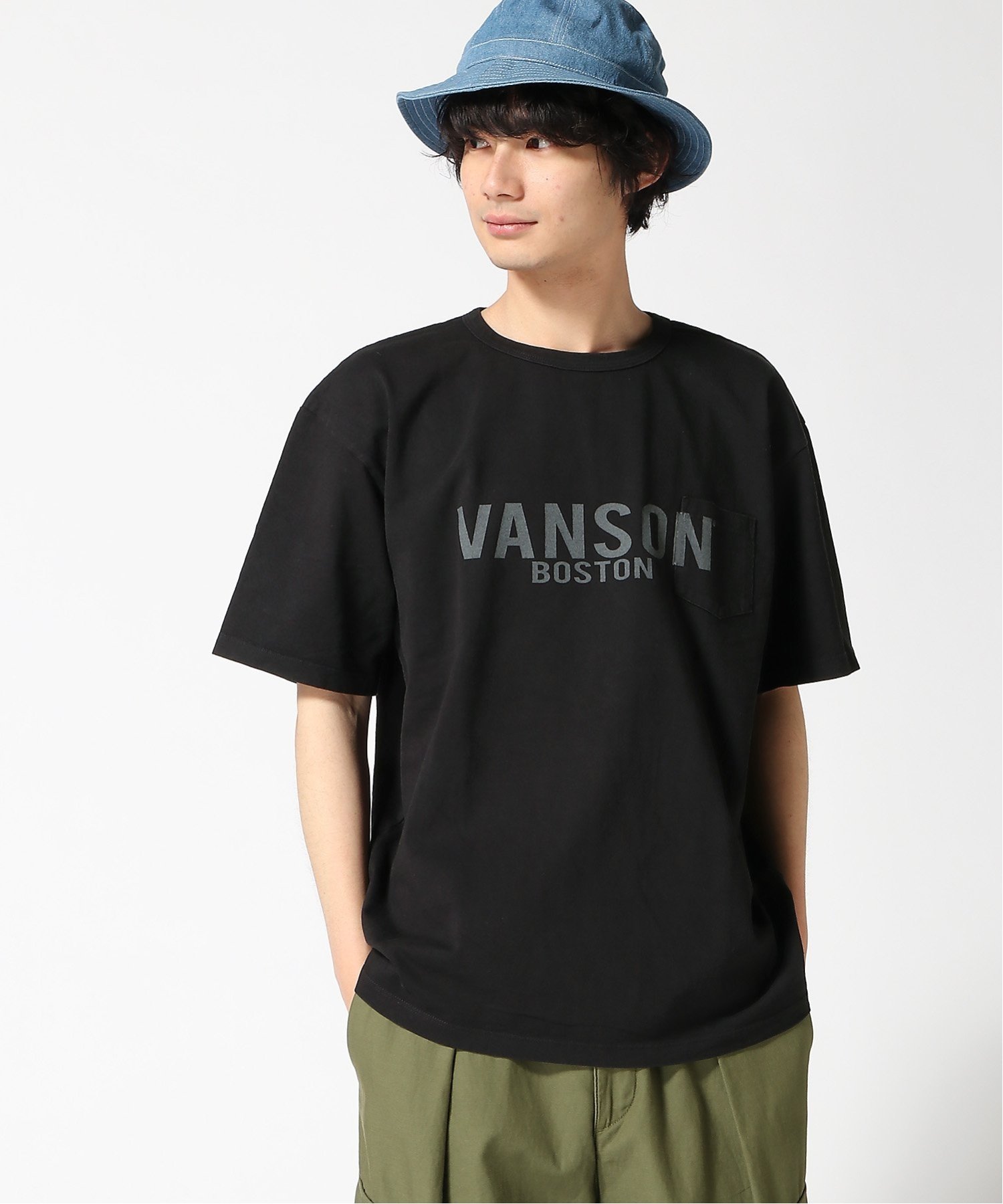 VANSON (M)VANSON/VANSON-MADE IN USA-ヘビーオンス・ロゴ-SSTEE ジャックローズ トップス カットソー・Tシャツ ブラック ホワイト