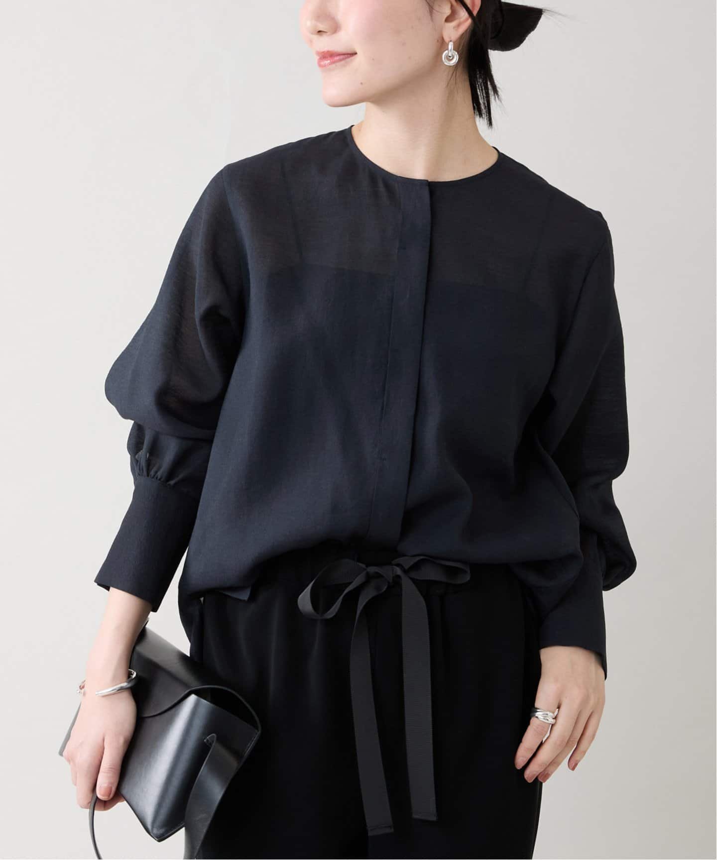 VERMEIL par iena 《WEB限定/追加3予約》シアーブラウス ヴェルメイユ パー イエナ トップス シャツ・ブラウス ネイビー ホワイト【送料無料】のサムネイル