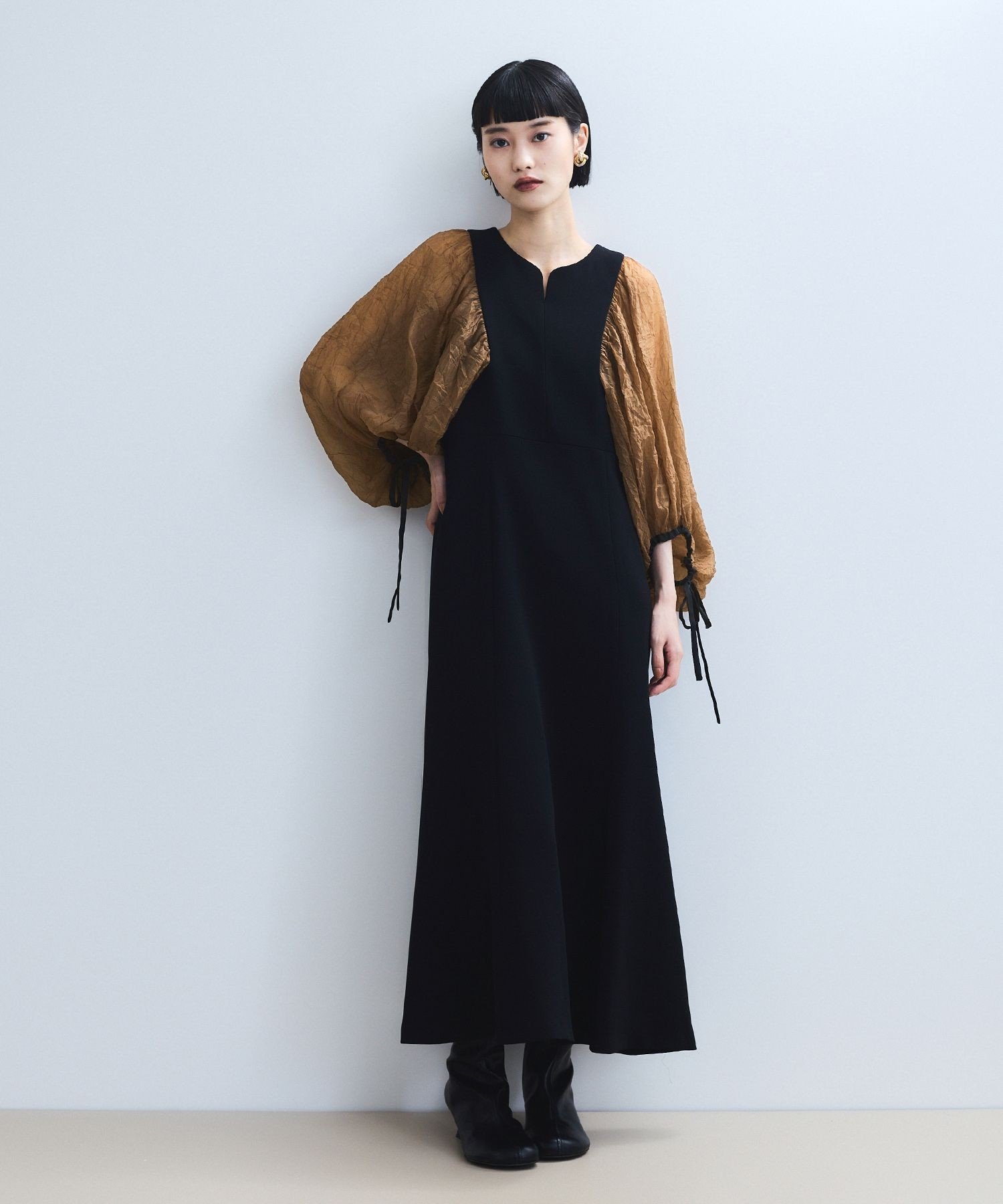 ADAM ET ROPE' FEMME シアースリーブコンビドレス アダムエロペ ワンピース・ドレス ドレス ブラック ネイビー【送料無料】