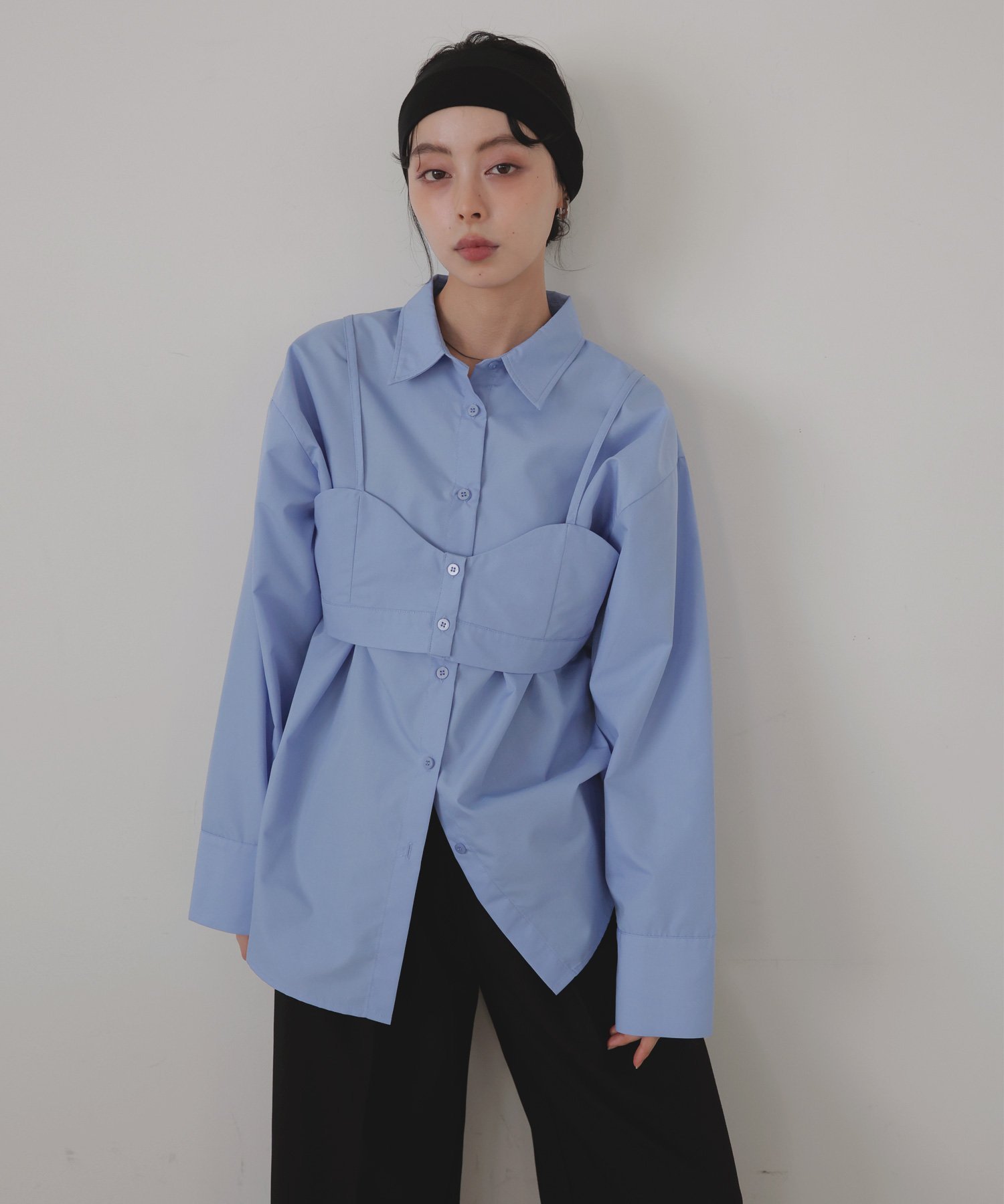 【SALE／25%OFF】LIAN ビスチェセットシャツ リアン トップス シャツ・ブラウス ブルー ホワイト ブラ..