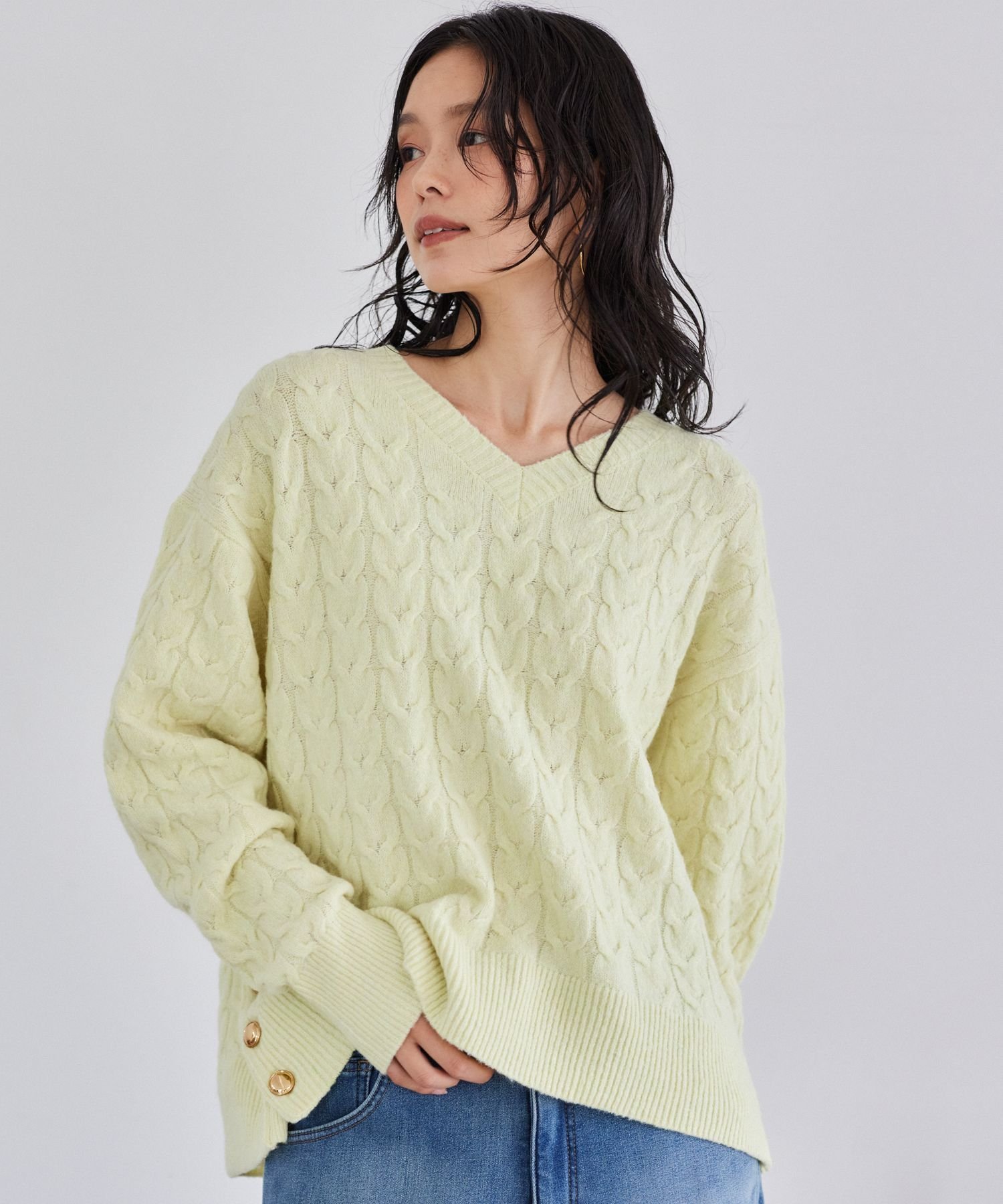 BARNYARDSTORM サイドボタンケーブルニット バンヤードストーム トップス ニット イエロー グレー ホワイト【送料無料】のサムネイル