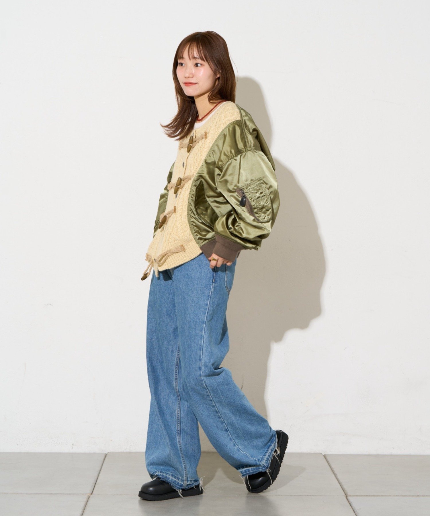 【etsinta】ニット切替MA1 チャオパニックティピー ジャケット・アウター ブルゾン・ジャンパー カーキグリーン