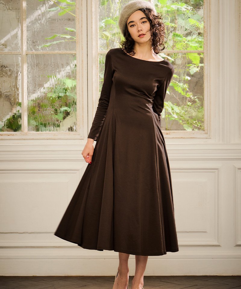 【SALE／10%OFF】JENNE 日本製ボリュームフレアカットワンピース ジェンヌ ワンピース・ドレス ワンピース ブラウン【送料無料】のサムネイル