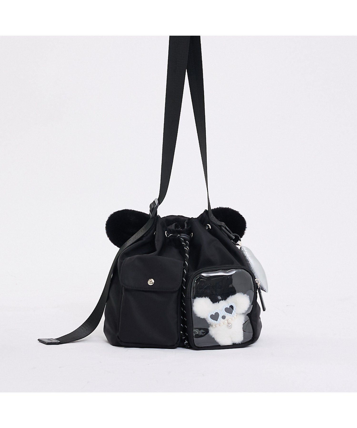 LOWELL Things オシゴト/巾着ショルダーバッグ【推し活】【予約】 ロウェル シングス バッグ ショルダーバッグ ブラック ホワイト【送料無料】