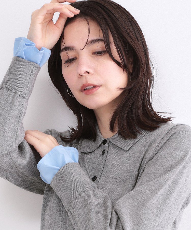 OPAQUE.CLIP ポロ襟ニットドッキングフレアワンピース【洗濯機OK】 オペークドットクリップ ワンピース・ドレス その他のワンピース・ドレス ネイビー グレー