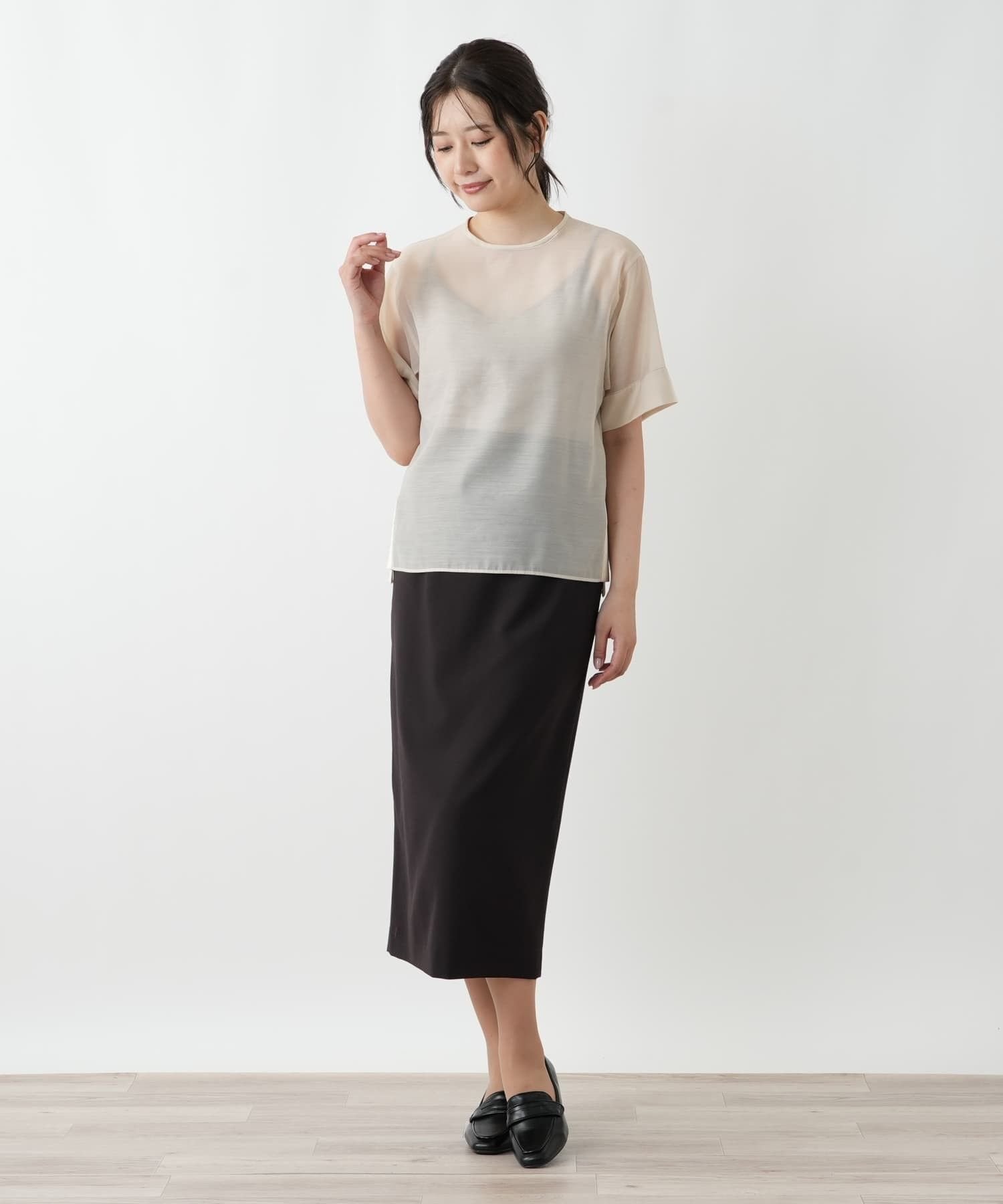 Leilian シアーカットソー【BOURGE】 レリアン トップス カットソー・Tシャツ ベージュ