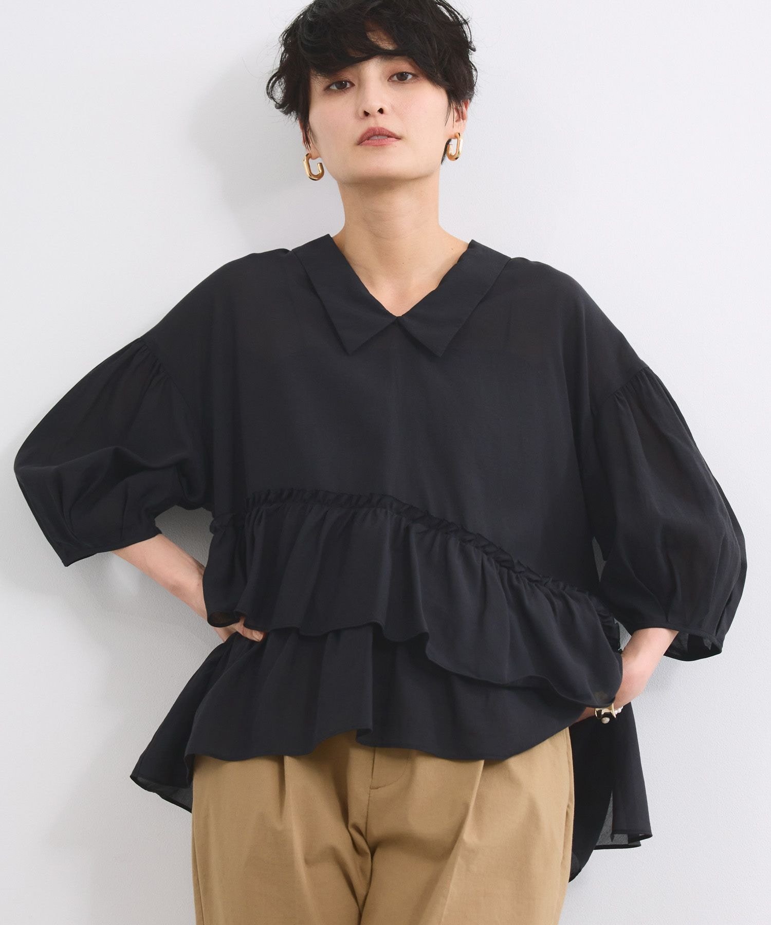 【SALE／50%OFF】BARNYARDSTORM 接触冷感Wフリルブラウス【接触冷感】/ ハンドウォ...