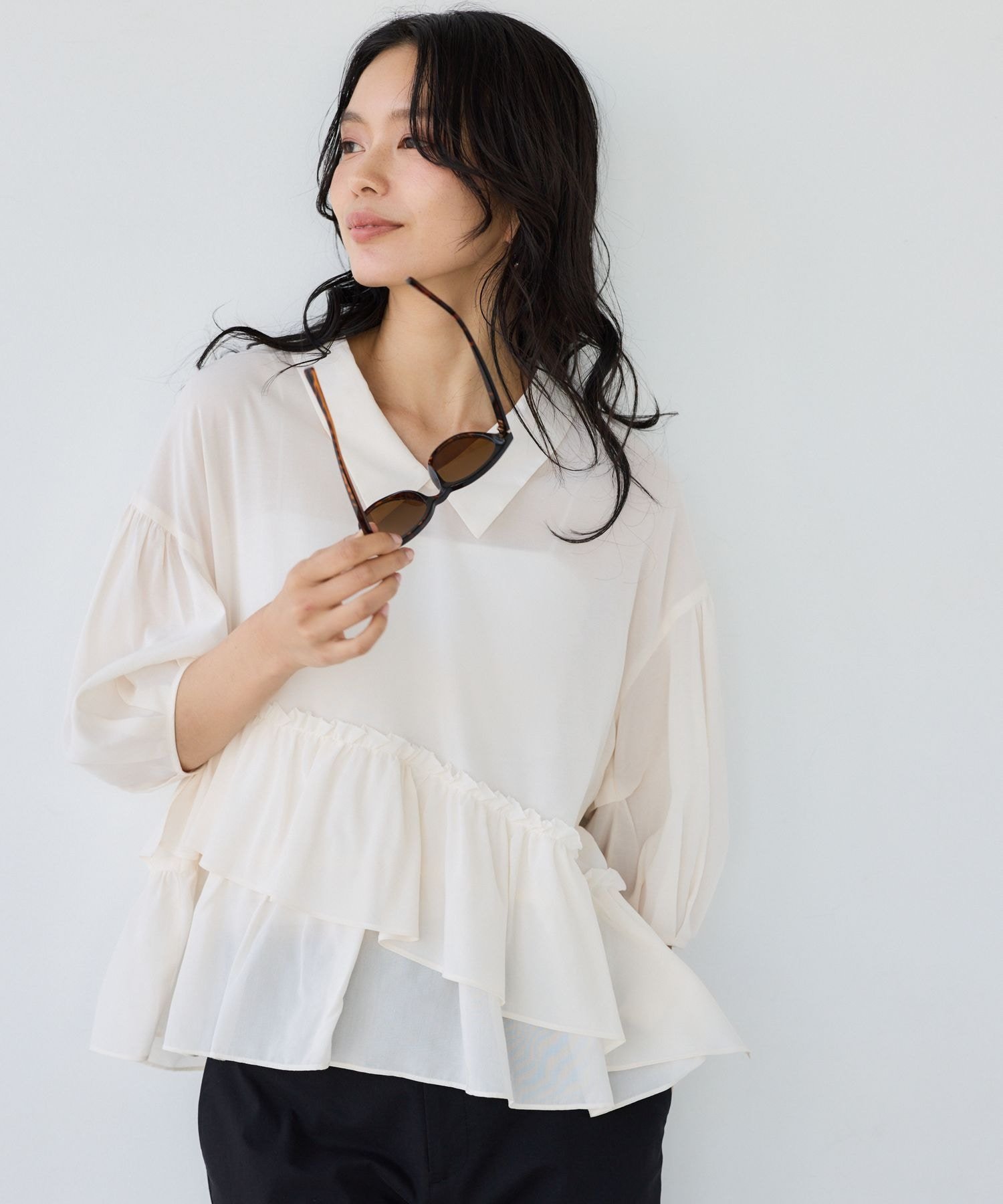 【SALE／50%OFF】BARNYARDSTORM 接触冷感Wフリルブラウス【接触冷感】/ ハンドウォ...