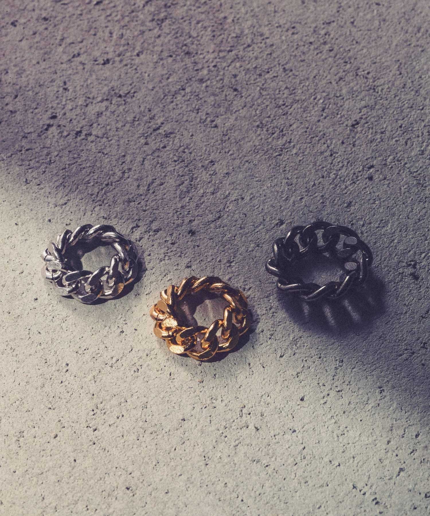 Curb Chain Cutting Ring アンドクラウド アクセサリー・腕時計 リング・指輪 イエロー ブラック シルバー