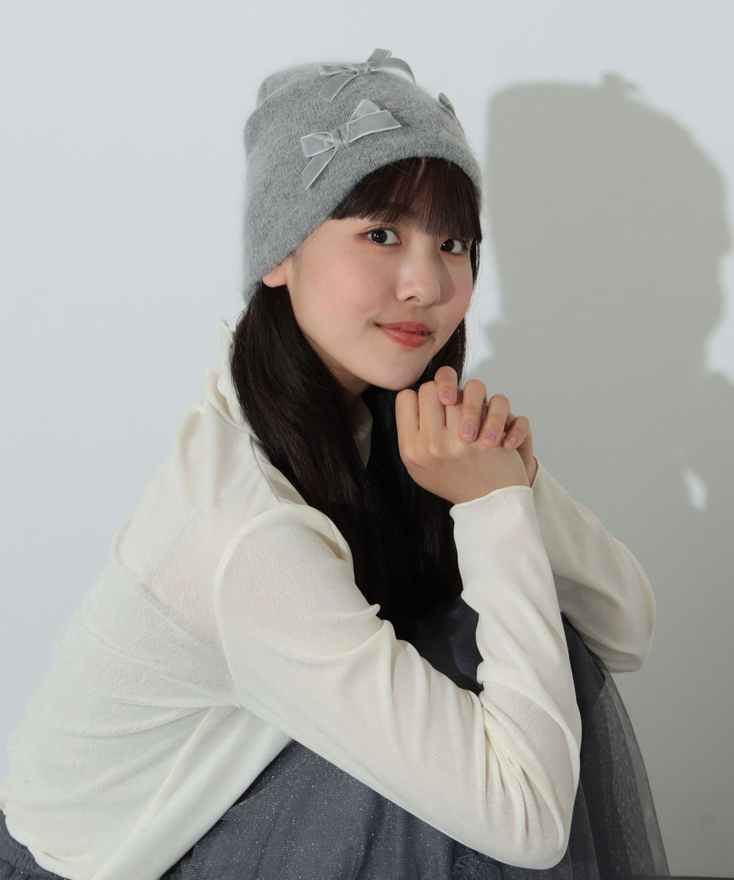 【SALE／40%OFF】BEAMS HEART WOMEN リボン フェイクファー ワッチキャップ 防寒 ギフト 24AW ビームス ハート 帽子 ニット帽・ビーニー ベージュ ブラック