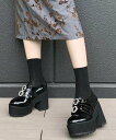 attagirl 厚底プラットフォームビジューベルトブーティー アタガール シューズ・靴 レースアップ・ドレスシューズ ブラック【送料無料】