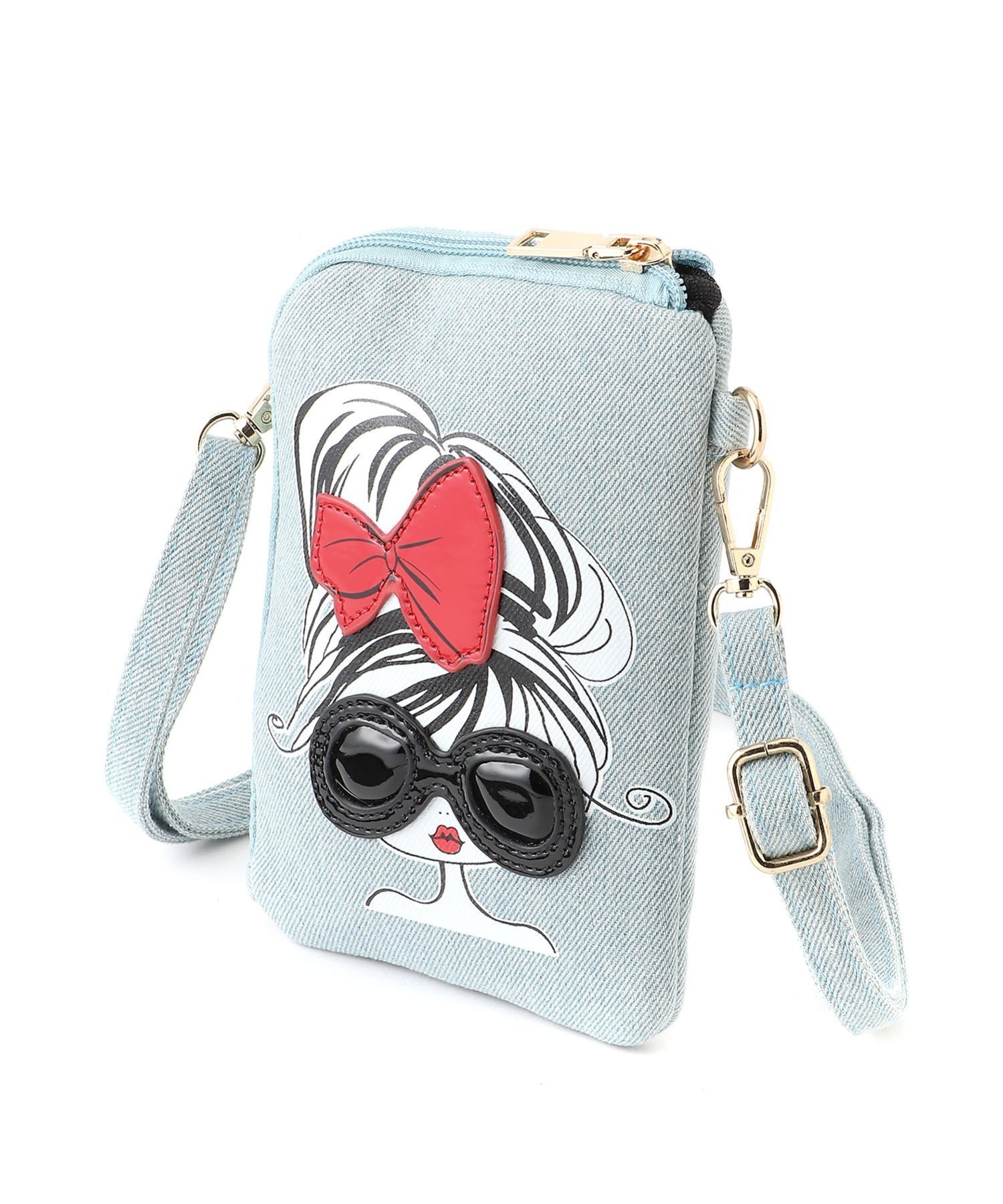 fiore fiore/(W)デニムリボンサングラスLファスナーお財布ポシェット ファッションバッグプラザ　ラミー バッグ ショルダーバッグ ブルー【送料無料】
