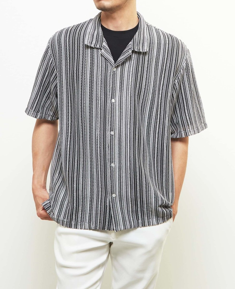 MEN'S MELROSE 【MASTER FRAME/マスターフレーム】テクスチャーメッシュ半袖オープンカラーシャツ メン..