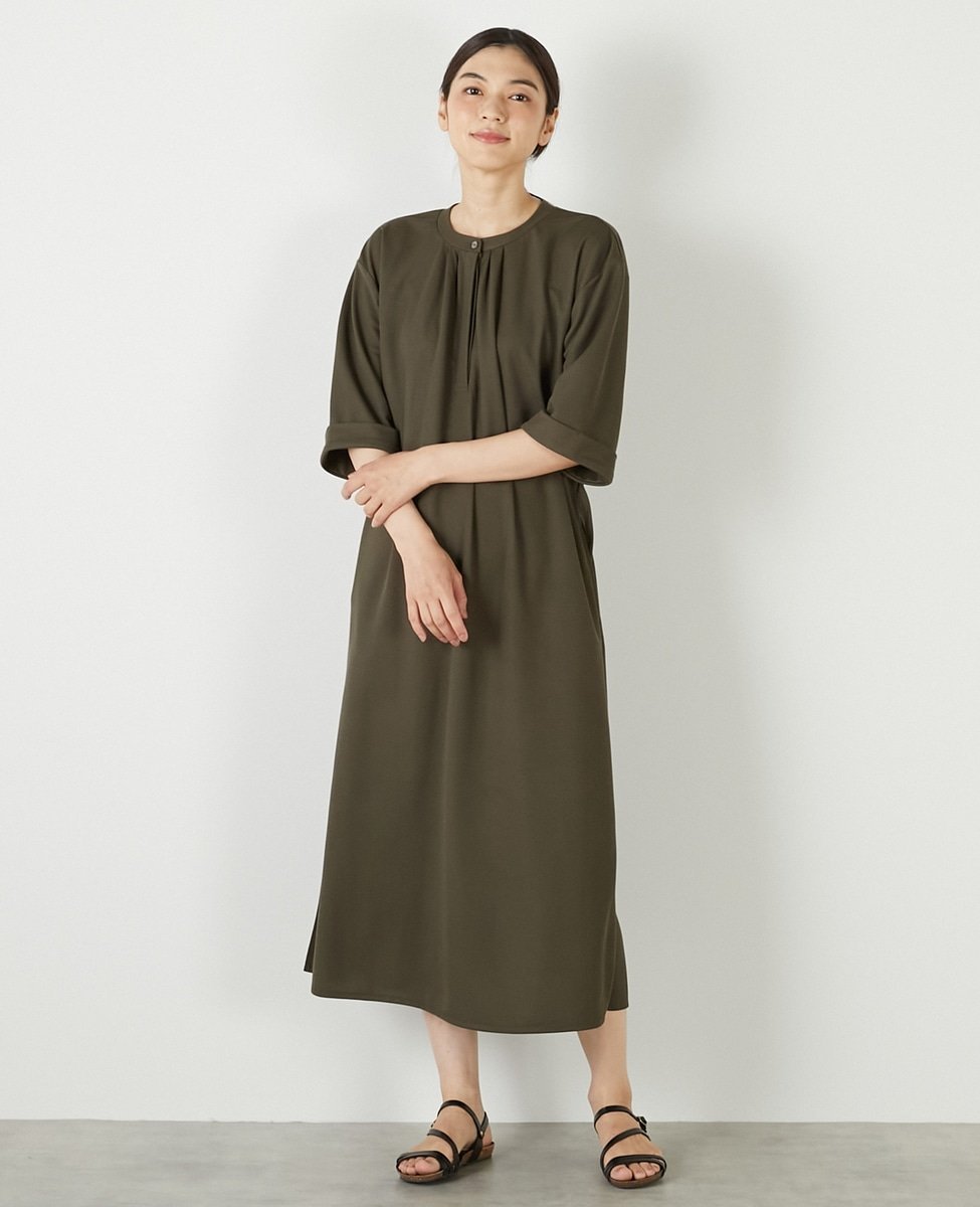MELROSE CLAIRE 【ナノキャラメルベルテッドカットワンピース】 メルローズクレール ワンピース・ドレス その他のワンピース・ドレス ベージュ カーキグリーン ネイビー